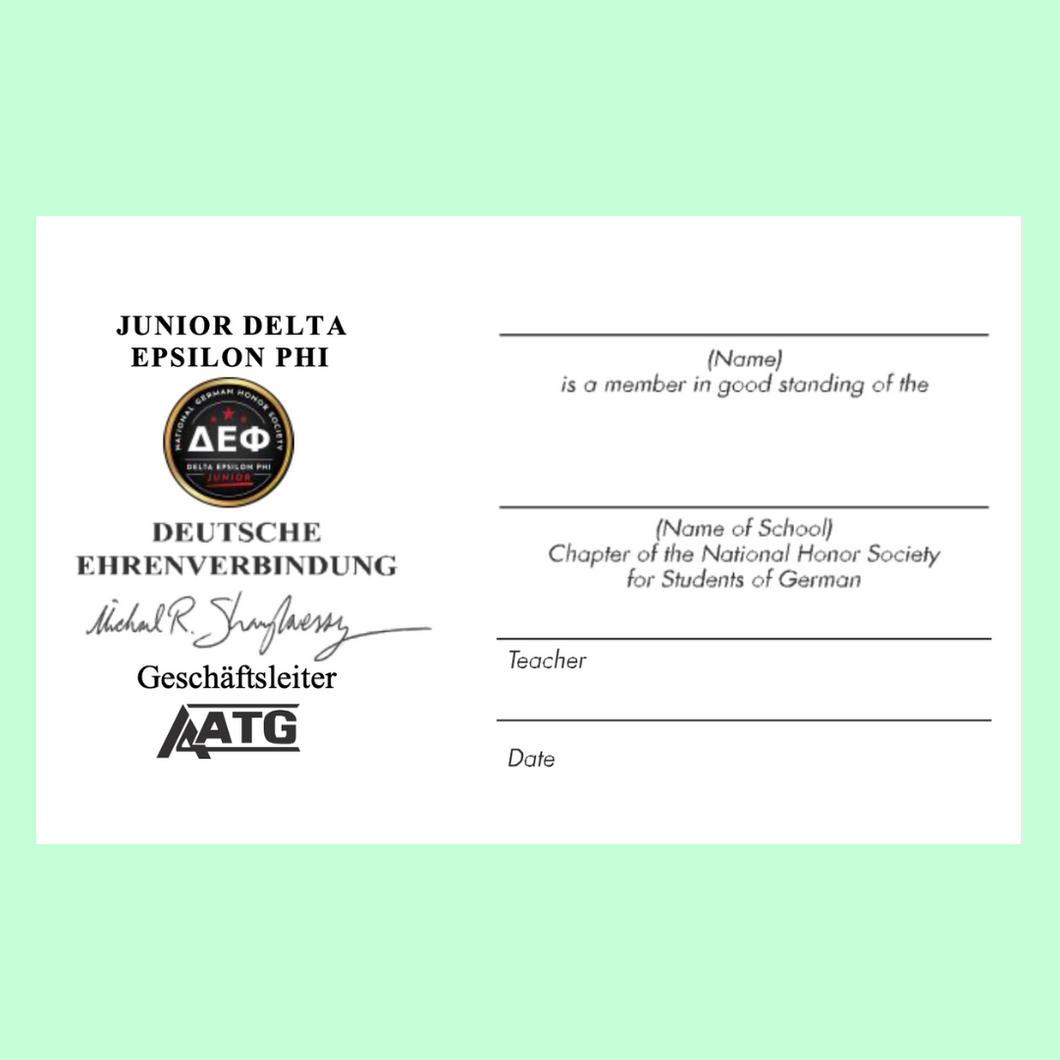 Jr. Delta Epsilon Phi Membership Card