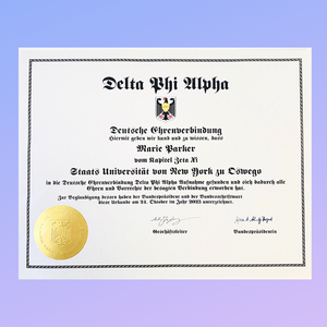 Delta Phi Alpha Replacement Membership Certificate (University)