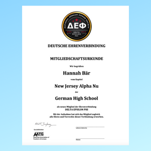 Delta Epsilon Phi Replacement Certificate (High School)